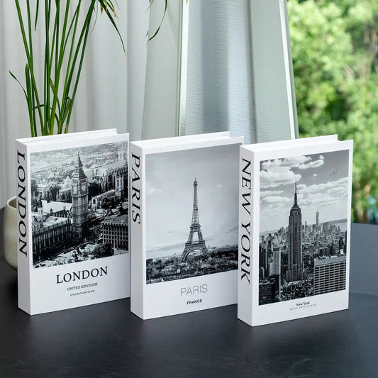 Faux livres décoratifs thème photographie métropoles noir et blanc | Romanyse