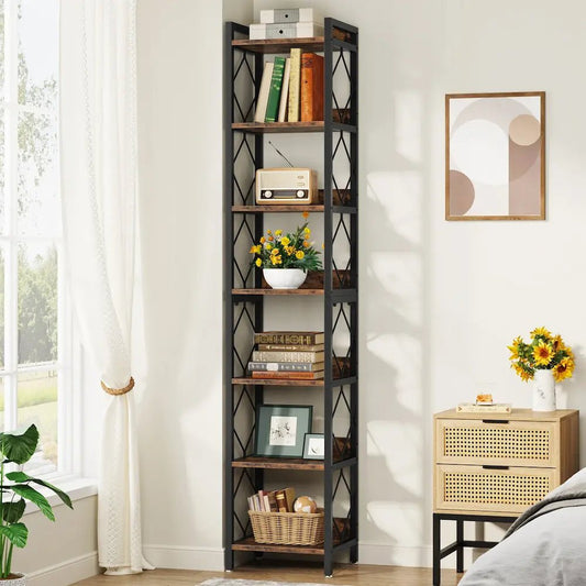 Bibliothèque d'angle slim 7 niveaux - 34 cm au sol - coin chambre | Romanyse